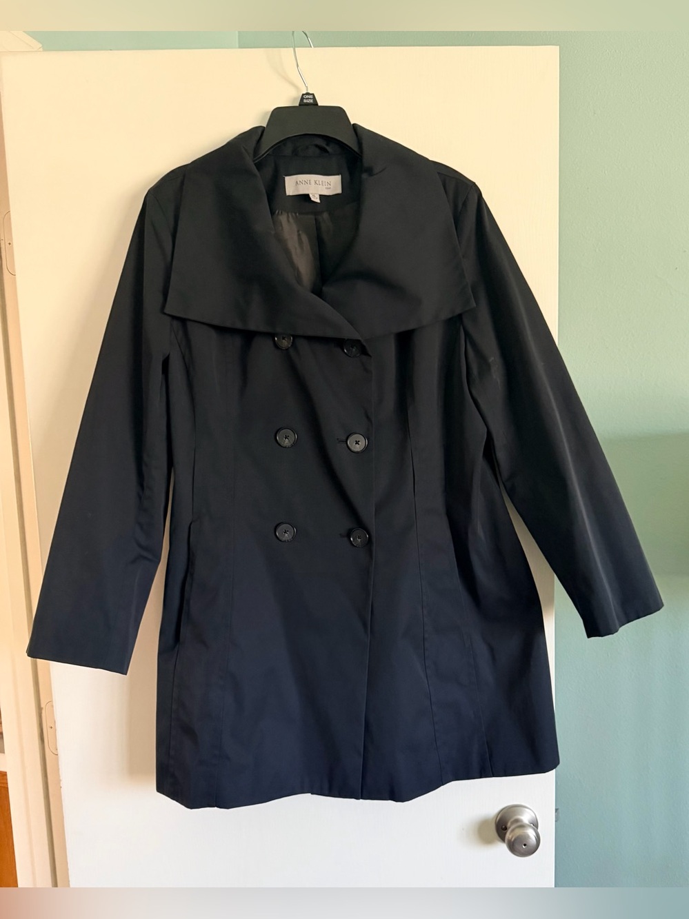 Anne Klein Black Double Breasted Trench Raincoat Women’s XL
